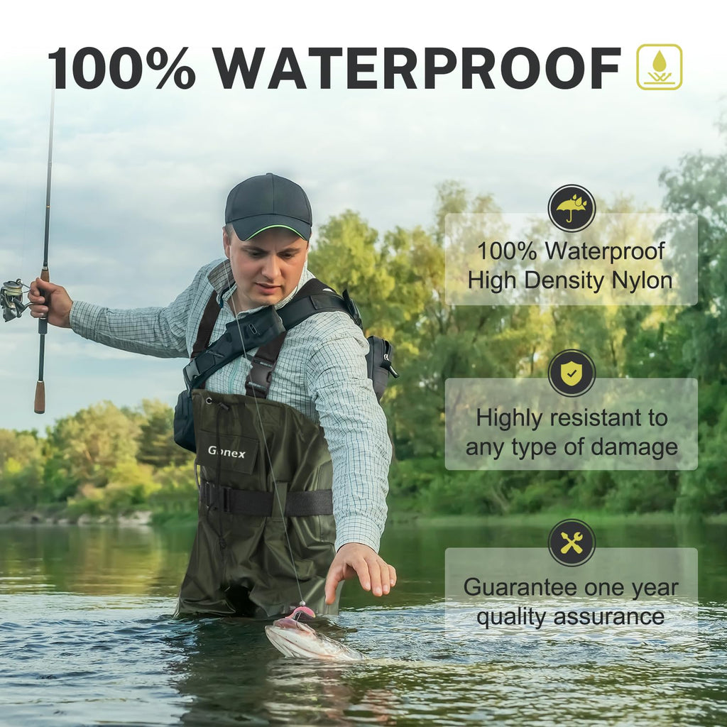 Gonex Chest Waders Hunting Fishing Waders for Men Women Waterproof 70D Nylon Wader for Duck Hunting Fishing, Green, Sizes 11