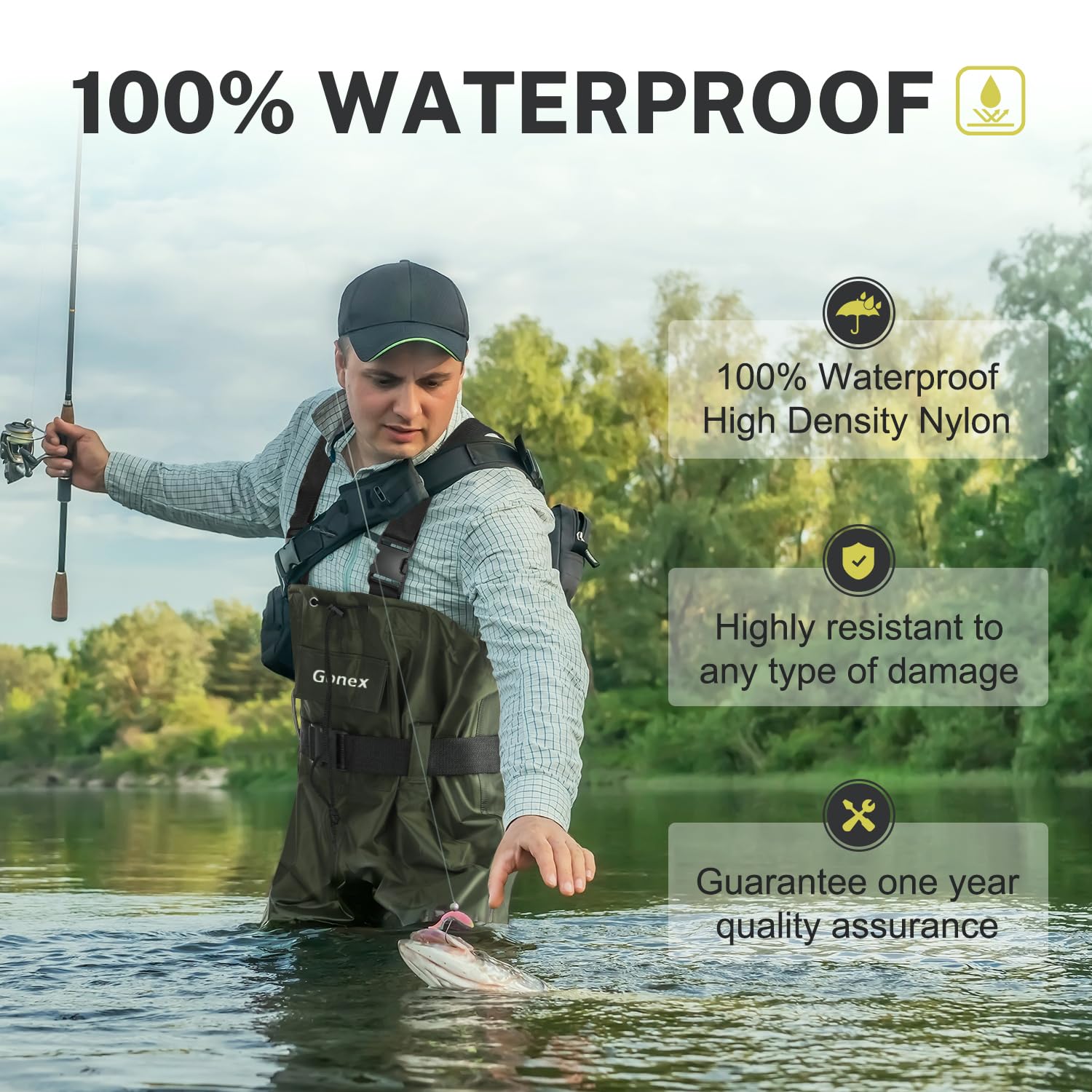 Gonex Chest Waders Hunting Fishing Waders for Men Women Waterproof 70D Nylon Wader for Duck Hunting Fishing, Green, Sizes 11