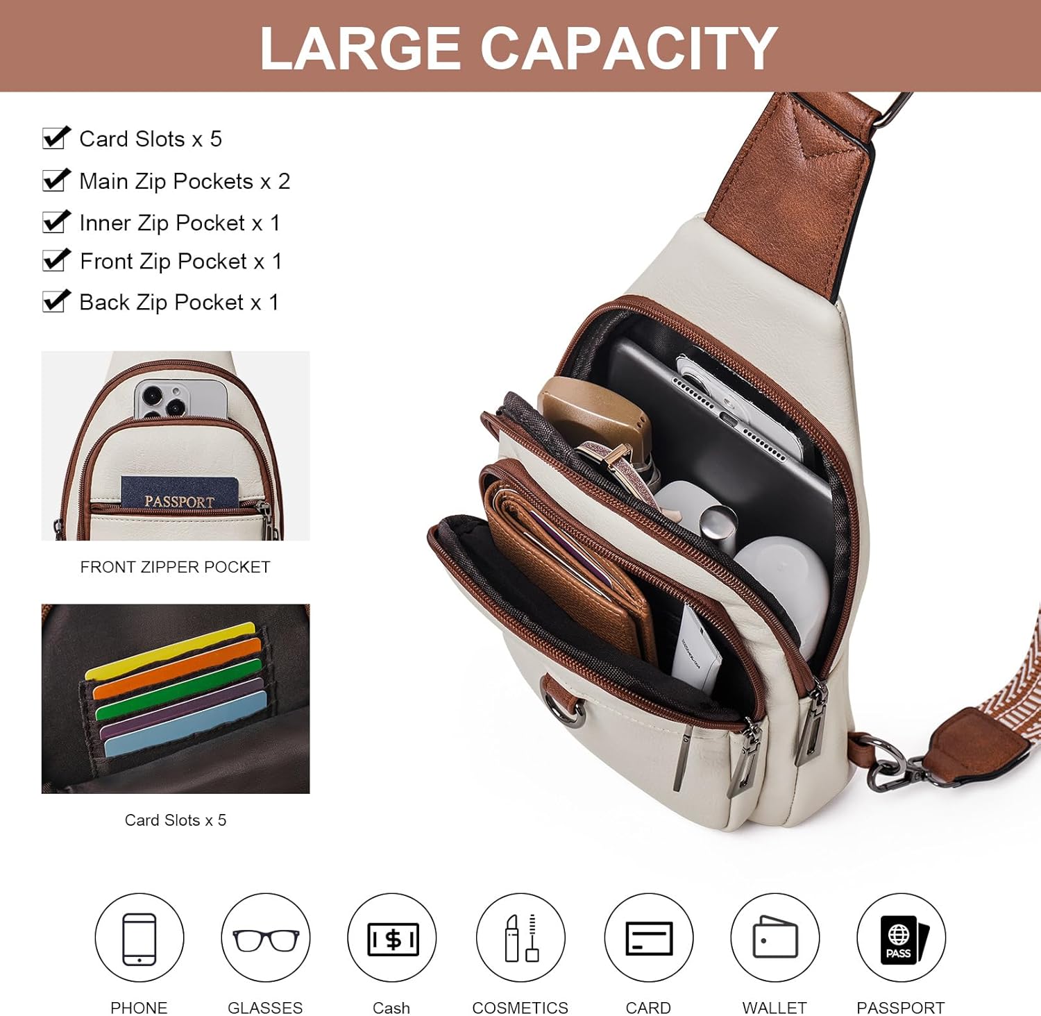 Skiennix Women's Sling Bag - Vegan Leather Crossbody Backpack | Stylish Travel Daypack