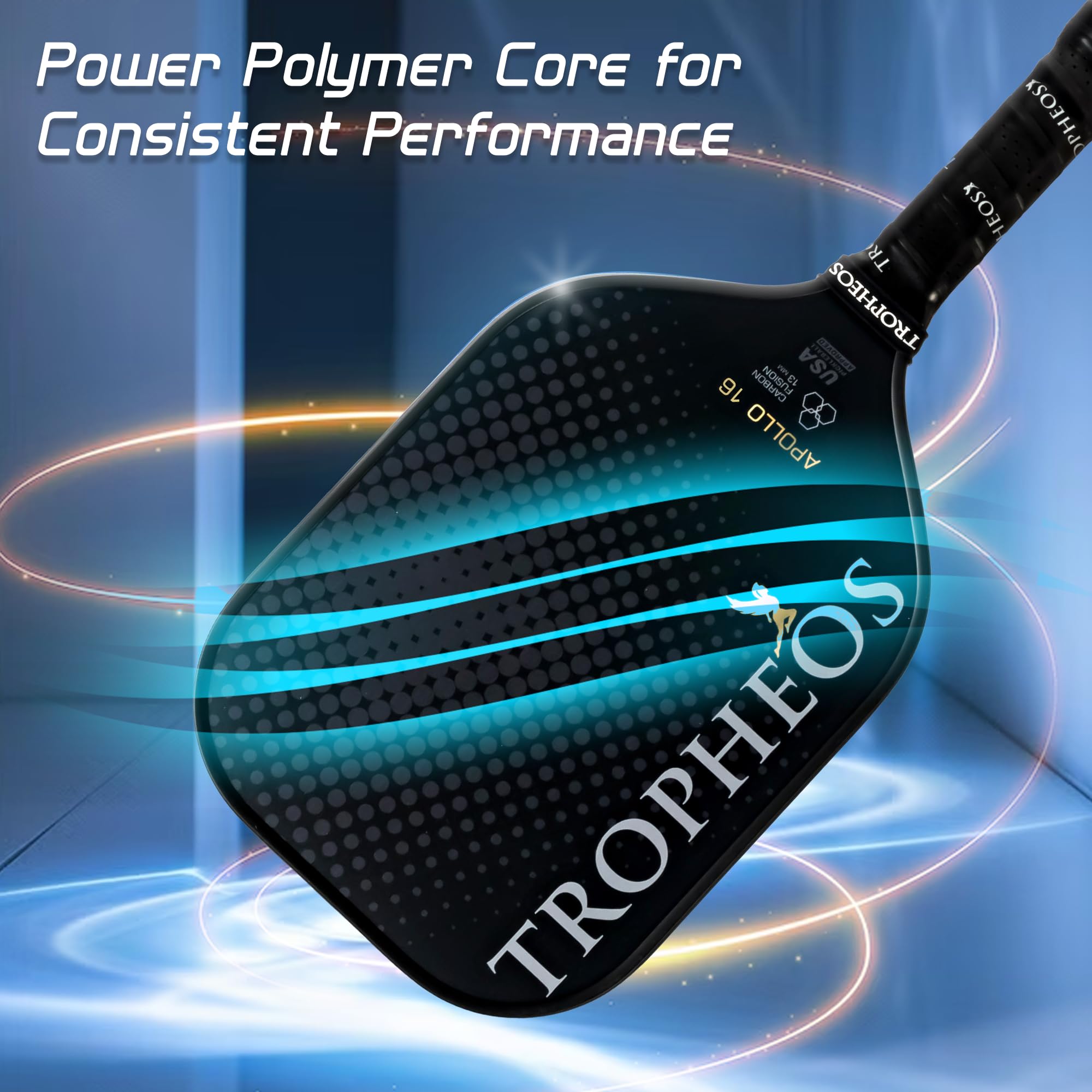 Tropheos Apollo 16 Carbon Fiber Pickleball Paddle | Wide Sweet Spot | Amplifies Spin & Control | USAPA Approved | Best Pickleball Paddles 2024 | Control Black - 16mm
