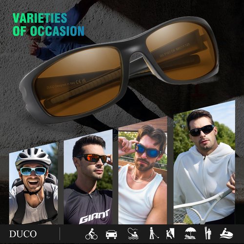 DUCO Polarized Sports Sunglasses for Men and Women UV400 Protection Sun Glasses for Cycling Fishing Running and Driving (Matte Black Frame Brown Lens)