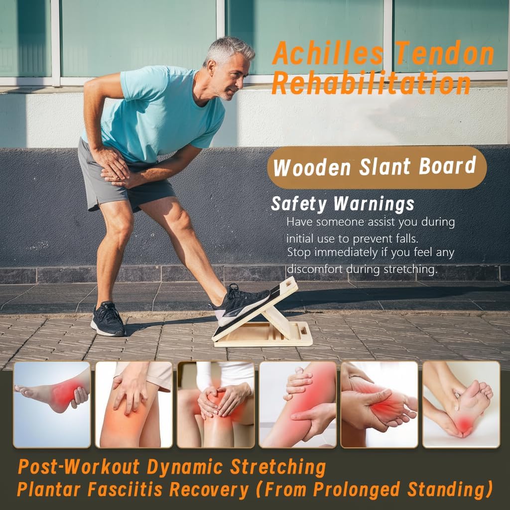 Skiennix Adjustable Wooden Slant Board - 5-Angle Foldable Calf Stretcher & Squat Wedge, 350 lb Capacity