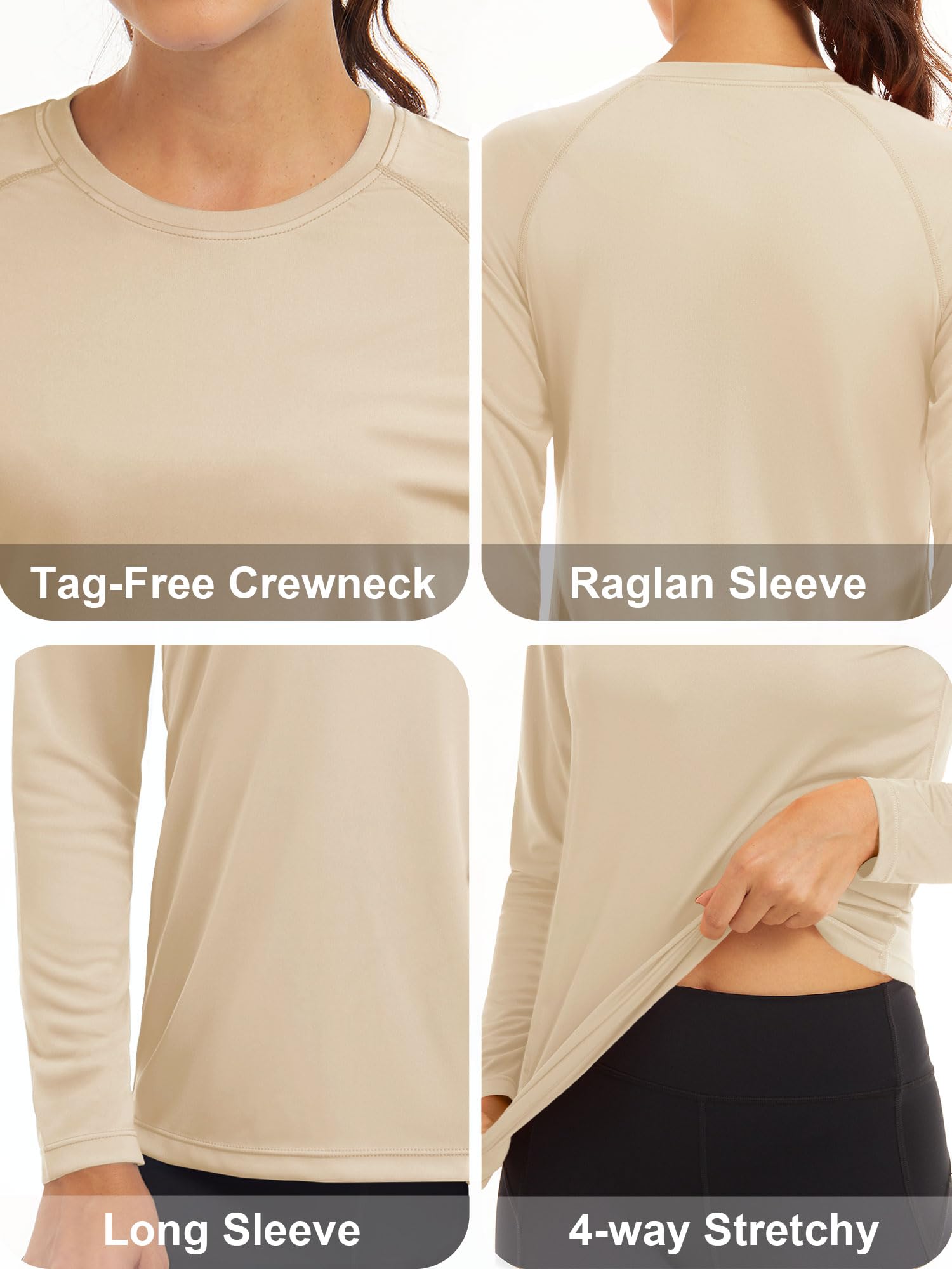 MAGCOMSEN Womens UV Sun Protection Running Shirts Long Sleeve Workout Hiking Shirts Moisture Wicking Shirt Light Apricot
