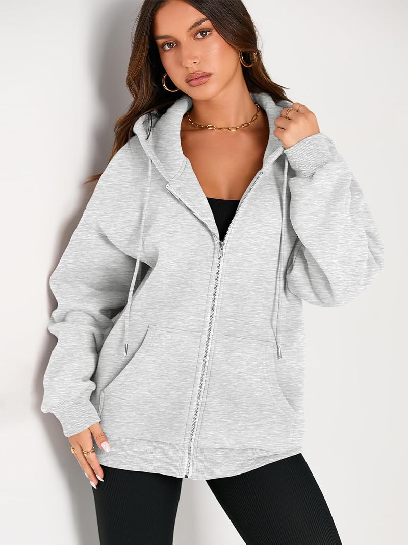 Grey Large EFAN Women’s Drawstring Fleece Hoodie with Pockets