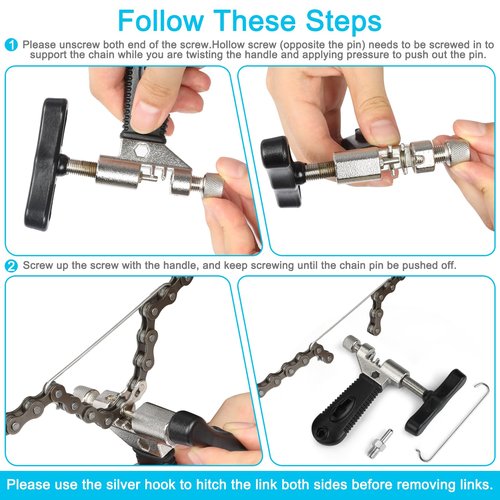 A AKRAF Bicycle Chain Repair Tool Kit with Bike Link Plier, Chain Breaker Splitter Tool, 6 Pairs Bicycle Missing Links, Bicycle Mechanic Tool Kit with Chain Master Link Remover and Connector