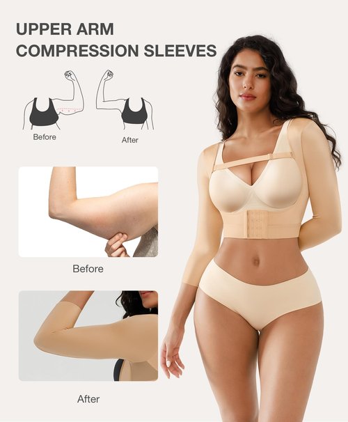Lover-Beauty Arm Shaper for Women Post Surgery Arm Lipo Compression Sleeves Front Closure Posture Corrector Skin Small