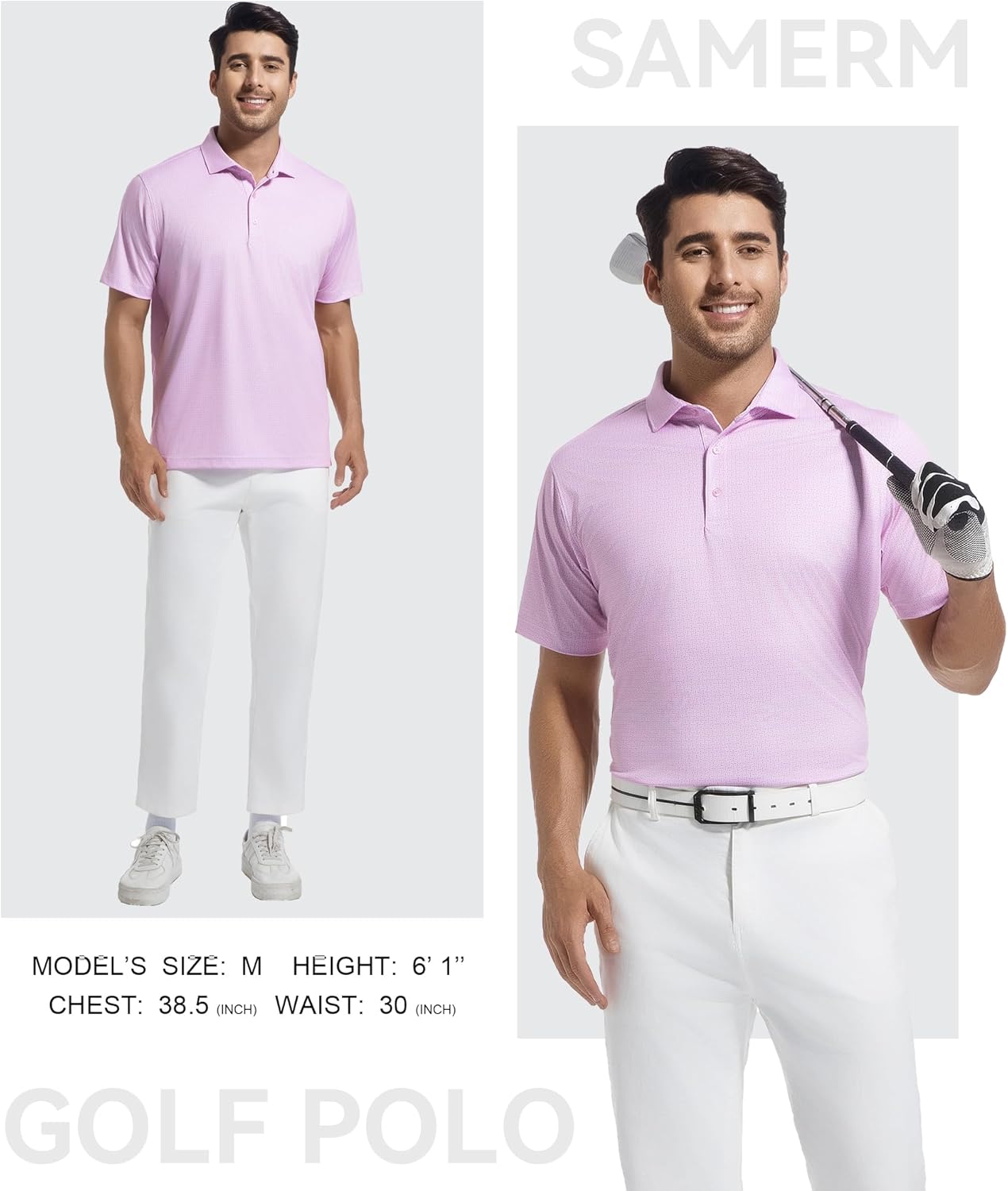SAMERM Men's Golf Polo Shirt - Short Sleeve Moisture-Wicking Performance Tee | Casual Print Design