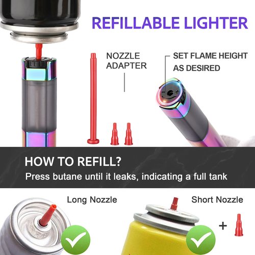 VEXO Torch Lighter Jet Flame Refillable Butane Lighter with Safety Lock, Visible Gas Window, Torch Refill Adapter for Grill BBQ Candle Camping (Butane NOT Included) (Rainbow)