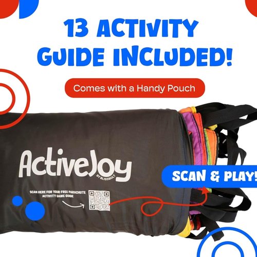 Activejoy - Kids Rainbow Parachute Toy - 8ft, 12ft, 20ft, 24ft - Perfect for Gym Class & Outdoor Fun