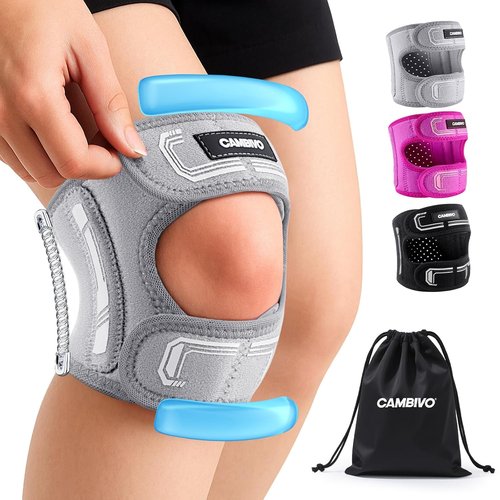 CAMBIVO Knee Strap - Patella Tendon Support with Gel Pad & Stabilizers | Adjustable for Pain Relief (Gray, L/XL)