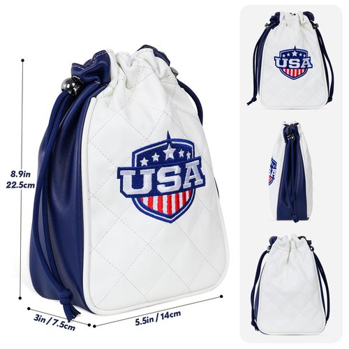 CRAFTSMAN GOLF USA Shield Leather Golf Valuables Pouch Bag Drawstring Closure Diamond Pattern