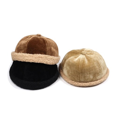 Mens Brimless Hat Winter Flannel Warm Rolled Cuff Docker Cap Fleece Harbour Beanie Hats Plush Landlord Hat Q2066 Coffee