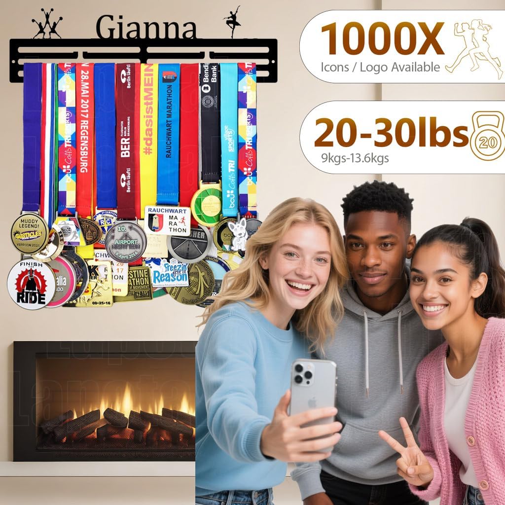 Skiennix Personalized Medal Holder - Custom Name Display Rack for 63 Awards Ribbons | Wall-Mounted Metal Hanger for Athletes