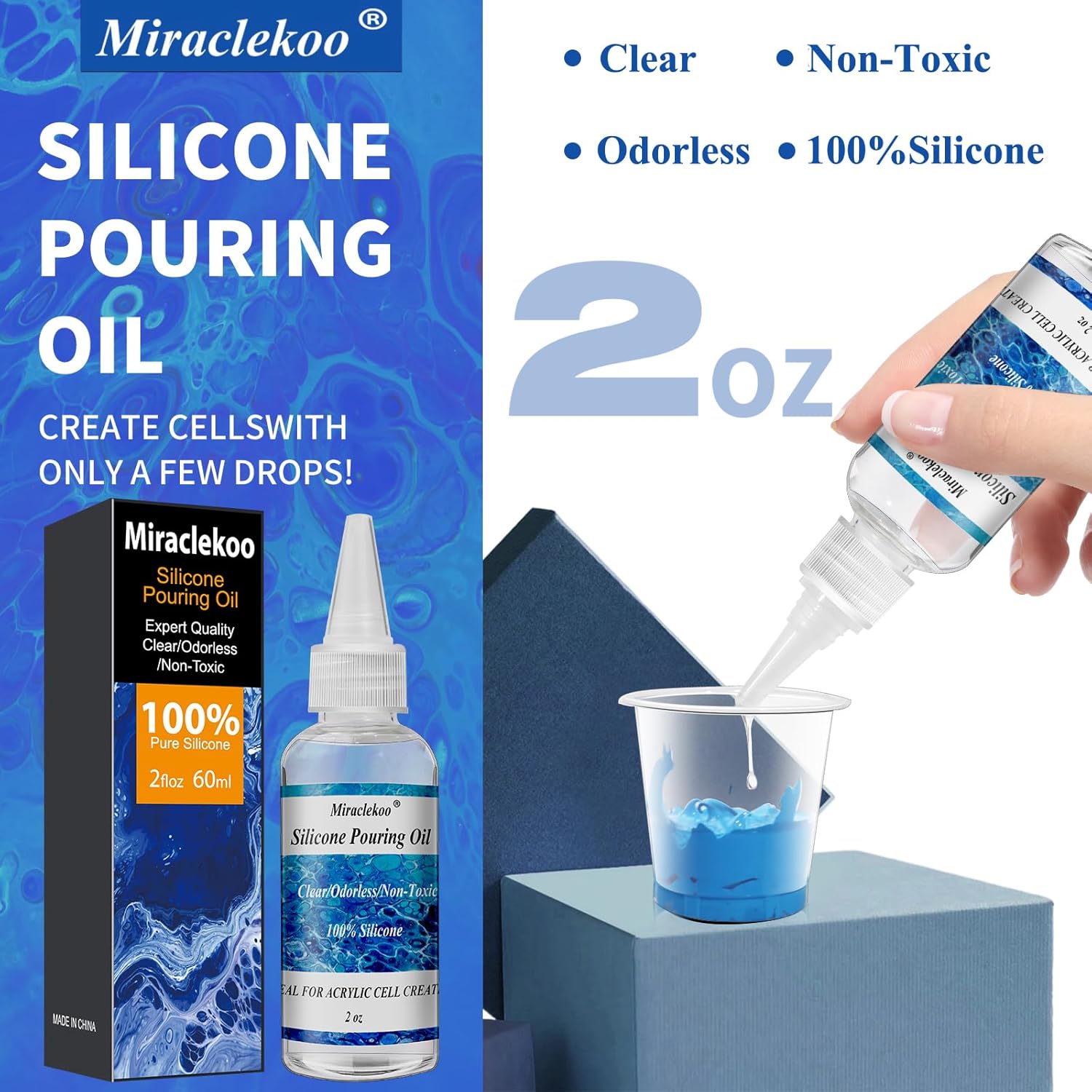 Skiennix Silicone Pouring Oil - Pure Silicone Oil for Acrylic Paint Cell Creation | 2 Ounce