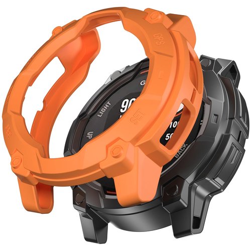 Miimall Rugged Case Compatible for Garmin Instinct 3 Solar 50mm Cover, Anti-Scratch, Anti-Collision, Slim Protective Case Soft TPU Shell Sports Frame for Instinct 3 Solar, Orange