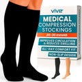 Vive Medical Compression Stockings - 20-30mmHg Knee High Socks for Varicose Veins - Support Stockings for Women/Men - Graduated Compression for Anti Embolism, Post Surgery, Swelling, Soreness (Black)