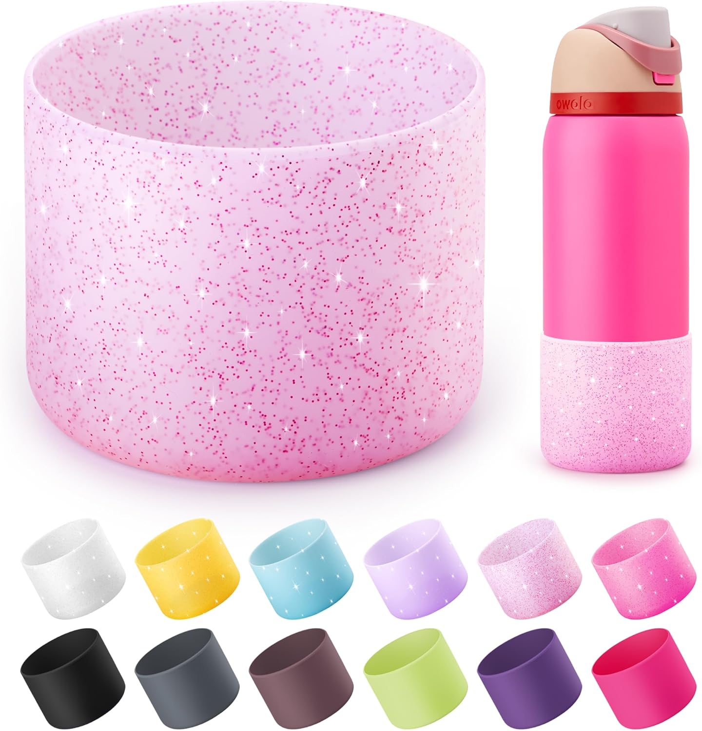 Owala Silicone Water Bottle Boot - Anti-Slip Protective Sleeve for 32 oz Stainless Steel Bottles | Glitter Pink