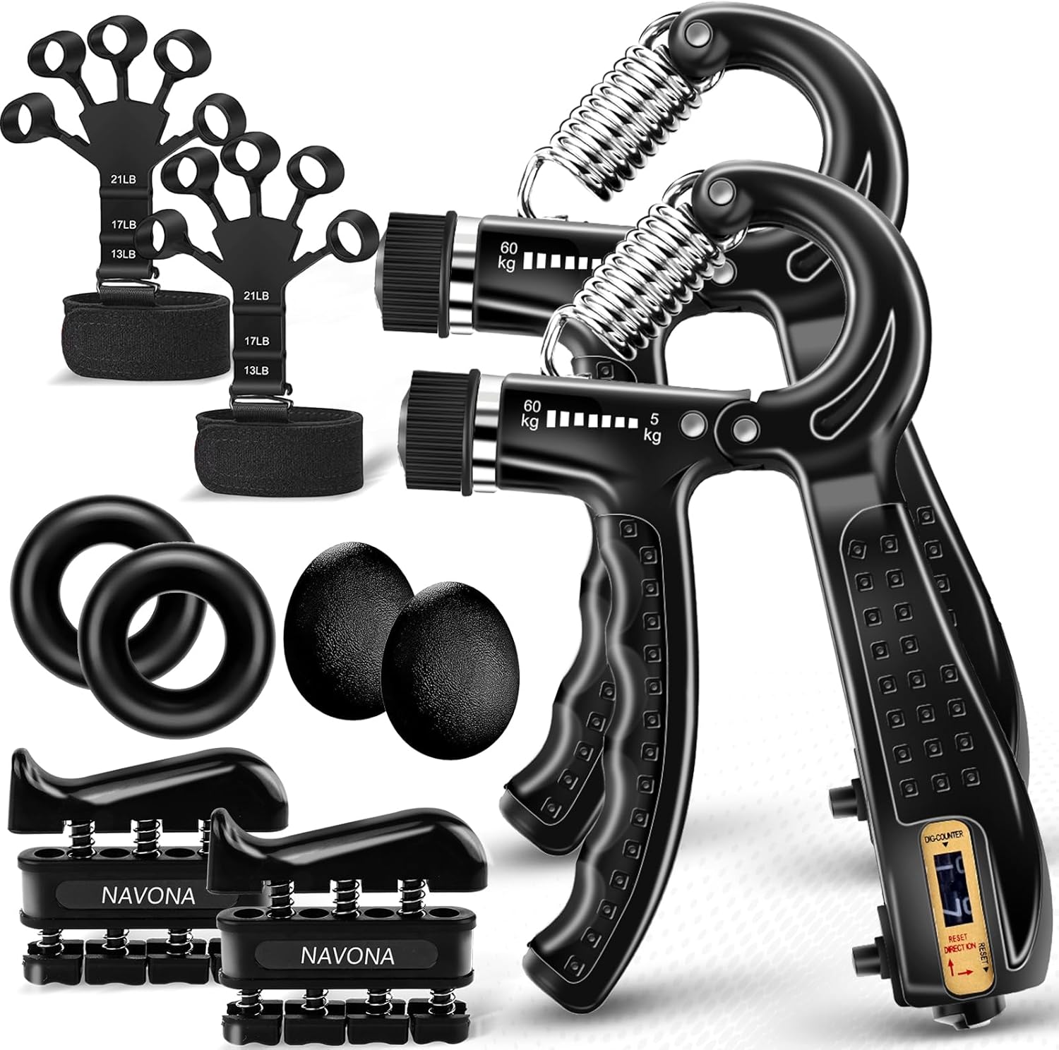 Skiennix Grip Strength Trainer Kit - 10 PCS Hand Grippers & Stress Relief Balls for Muscle Building & Recovery