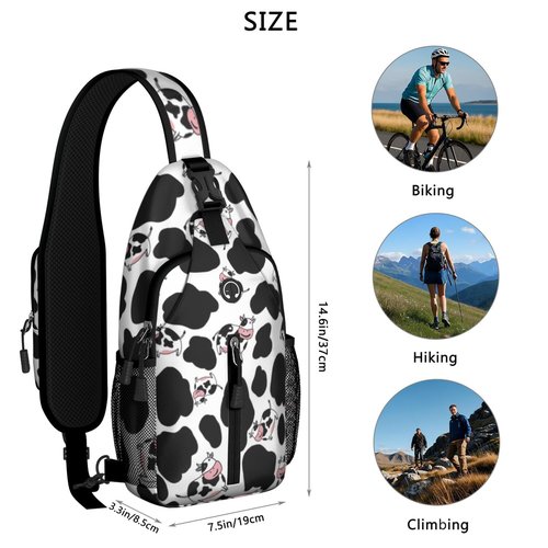 Wakasui Cow Crossbody Sling Backpack Mini Water Resistant Sling Bag with Adjustable Chest Strap Backpack for Outdoor Hiking Cycling Sports– Cow Lover Gifts For Woman
