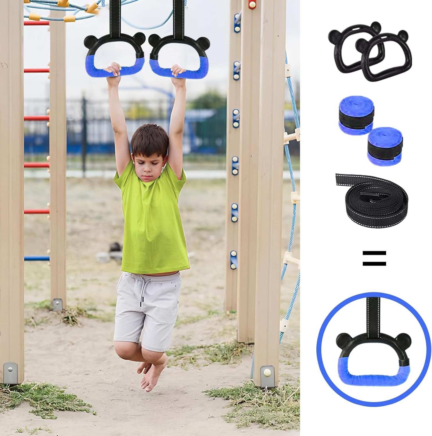 Skiennix Kids Gymnastics Rings - Adjustable Strap Strength Training Equipment for Home Use