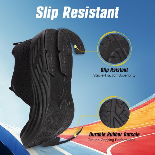 Rollstep Wide Toe Box Shoes Women Sneakers Extra Wide Width Arch Support Non-Slip Tennis Athletic Ultralight Running Shoes for Women Walking Diabetic Plantar Fasciitis Footwear All Black 40