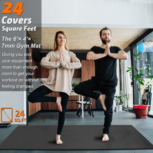 anngrowy Large Exercise Mat 6'x4'x7mm Workout Mats for Home Gym Mats Gym Flooring Rubber Workout Mat Fitness Mat Large Yoga Mat Cardio for Weightlifting, Jump Rope, MMA, Stretch, Pilates, Non-Slip