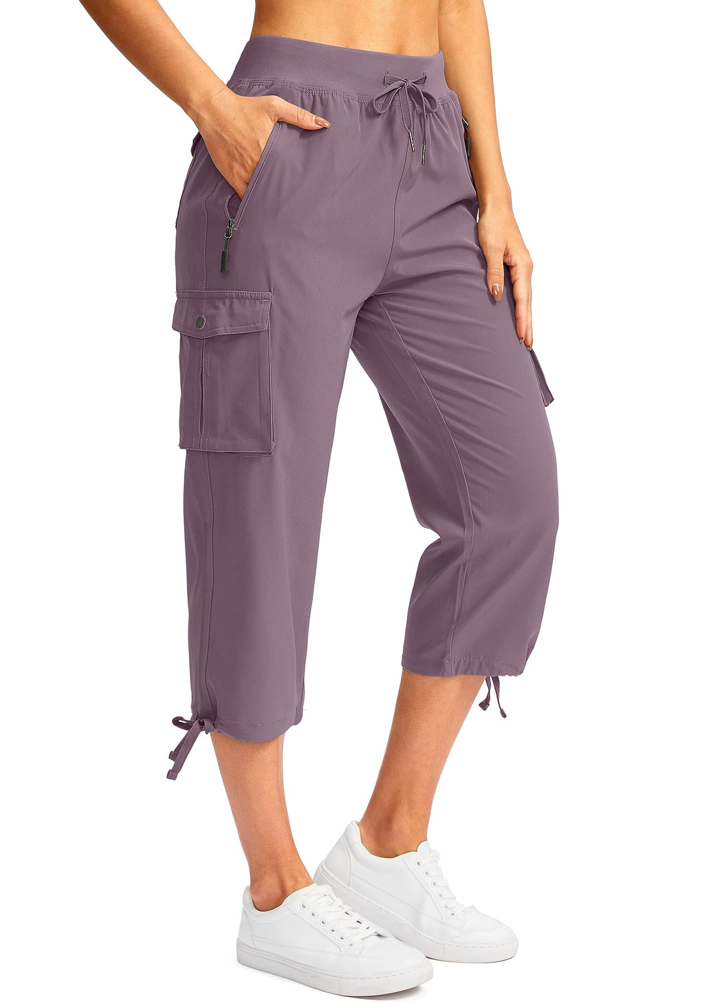 Soothfeel Women's Cargo Capris Pants with 6 Pockets Lightweight Quick Dry Travel Hiking Summer Pants for Women Casual (Purple, S)