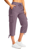 Soothfeel Women's Cargo Capris Pants with 6 Pockets Lightweight Quick Dry Travel Hiking Summer Pants for Women Casual (Purple, S)