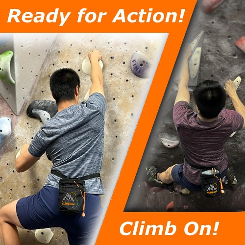 Chalk Bag + Ball for Rock Climbing, Bouldering, Top Rope | Climb On (Chalk Bag (Orange) + Refillable Ball)
