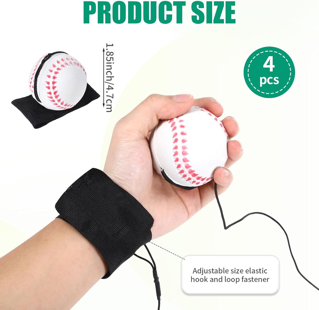 Skiennix 4PCS Wrist Ball Set - Rebound Balls with Strap for Baseball Team Gifts | Fun Outdoor Exercise