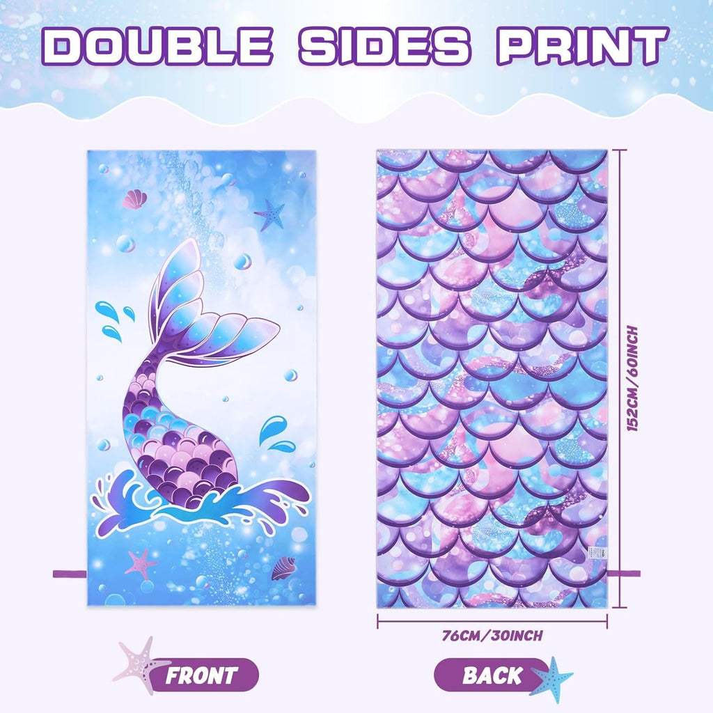 WERNNSAI Mermaid Kids Beach Towel - Double-Sided, Quick Dry, Ultra Absorbent | 30” x 60” Soft Swim Towel