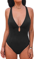 CUPSHE One Piece Swimsuit - Deep V Neck Keyhole Cutout Design | Textured Bathing Suit for Women