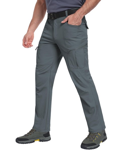 Zoofly Mens Stretch Cargo Pants Relaxed Fit Water Proof Travel Pants for Men Nylon Fishing Pants Flexible Tactical Pant Comfy Medium Grey 36W*30L