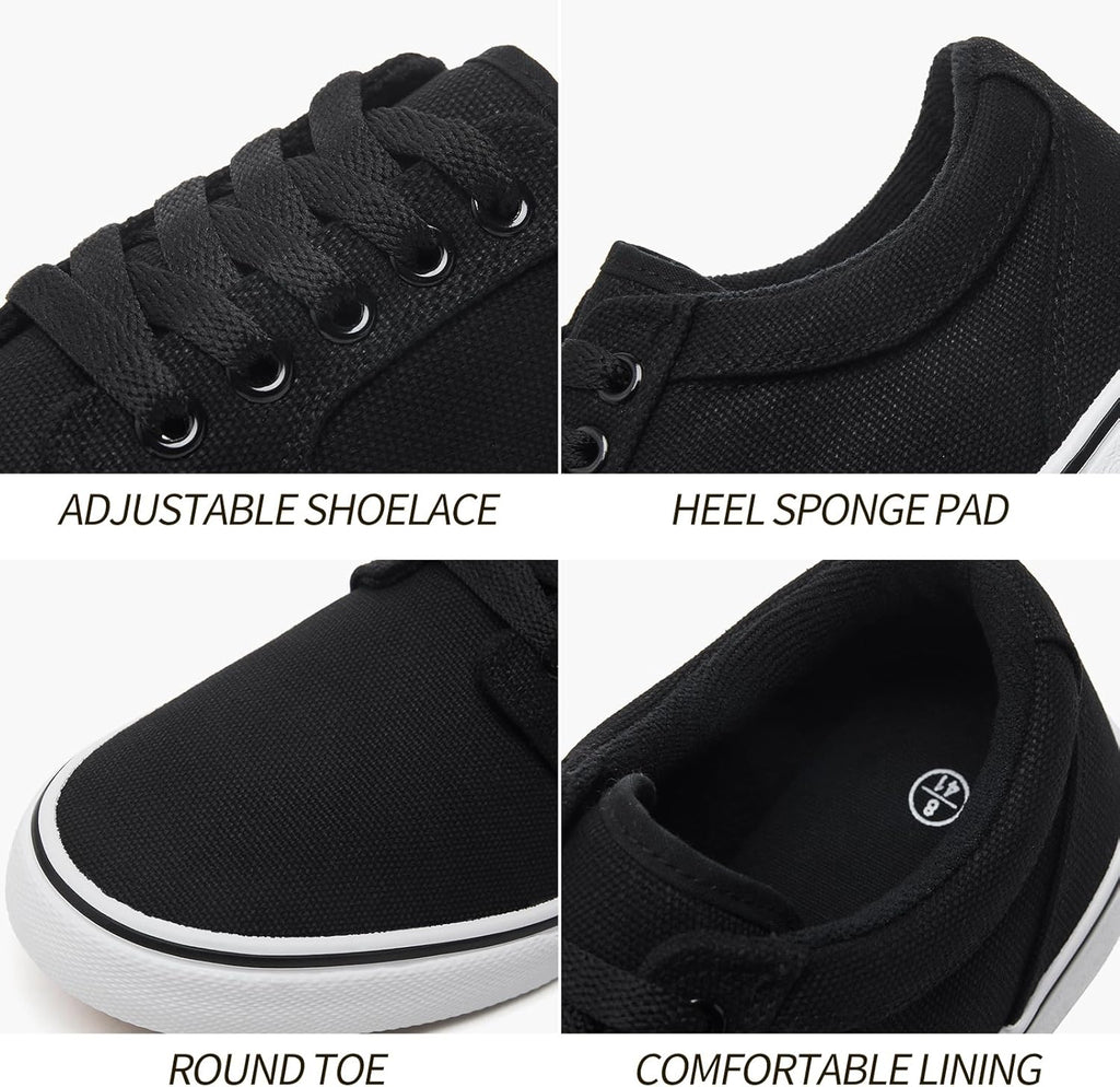 BENPAO Men's Casual Sneakers - Stylish Low Top Lace-Up Canvas Shoes in White and Black