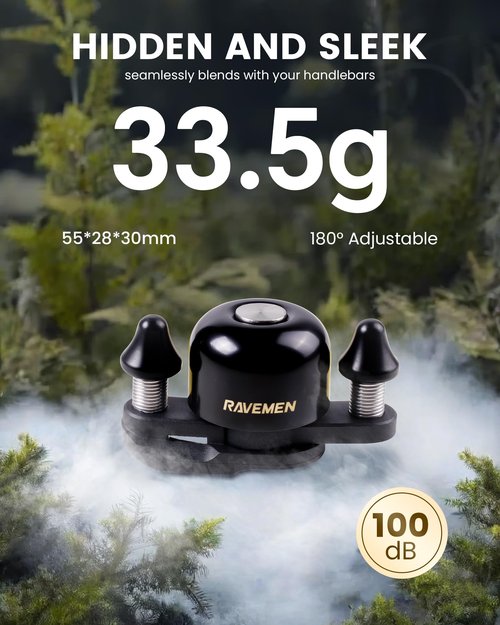 RAVEMEN Q3 Road Bike Bell, Dual-Hammer Copper Alloy Bicycle Bell for Adults Fit Handlebars up to 47mm, Lightweight for Most Grip Positions, Easy Installation