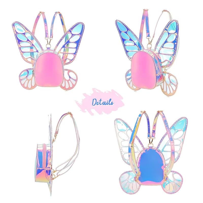 Women's Laser Holographic Backpack with Butterfly Angel Wings - Variation: Laser Pink
