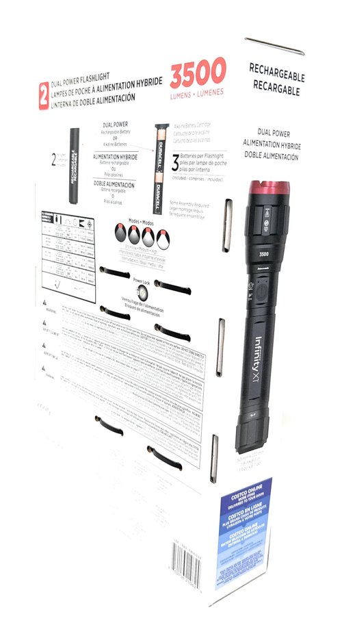 Infinity X1 3500 Lumen Dual Power Flashlight 2-Pack – High-Performance LED, Rechargeable or Alkaline Powered, 4 Light Modes, USB-C Charging, Includes Batteries and Cables