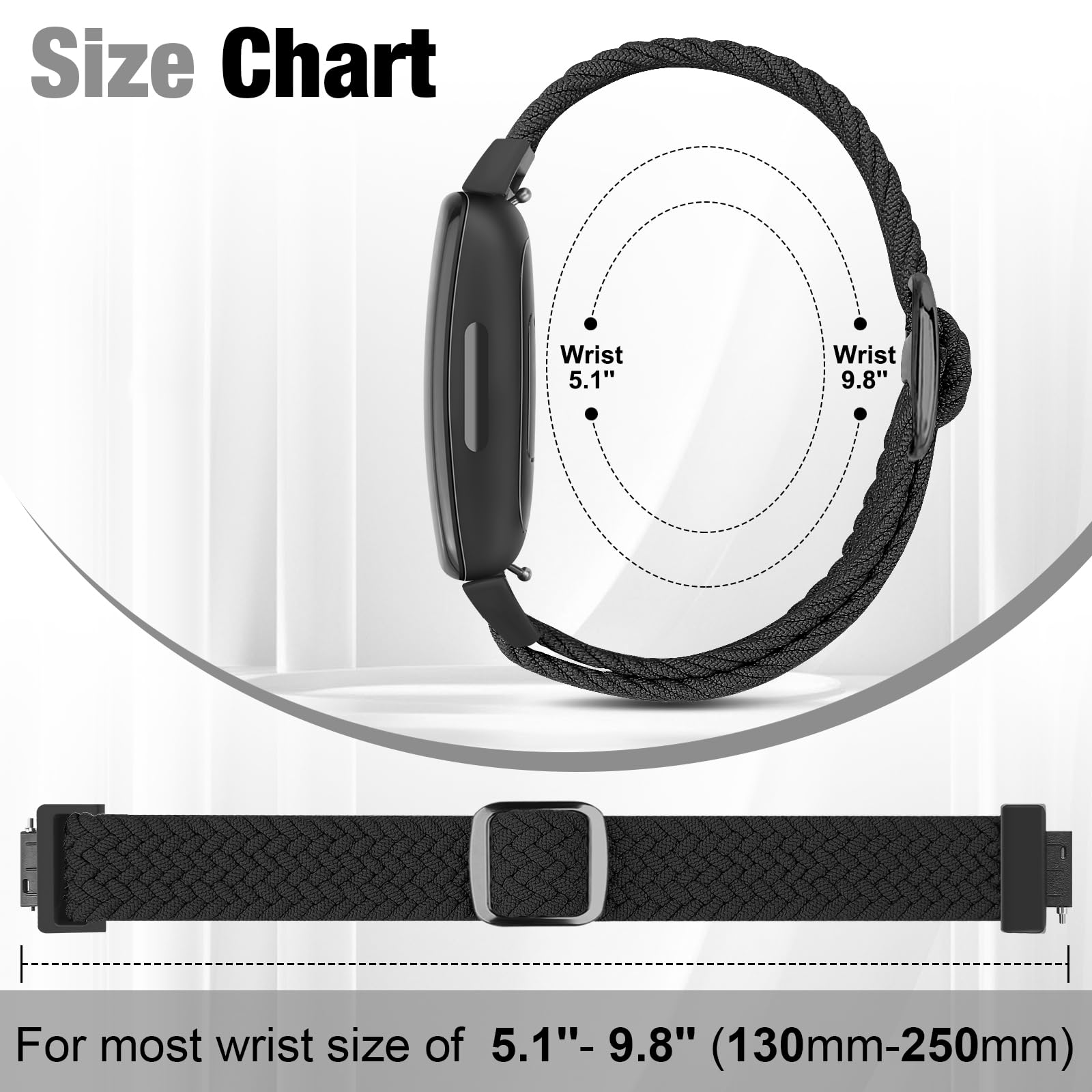 Puhuite Elastic Braided Watch Band Compatible with Fitbit Inspire 3/2/HR/Ace 3/2, Adjustable Stretchy Strap Sport Nylon Loop Replacement Wristband