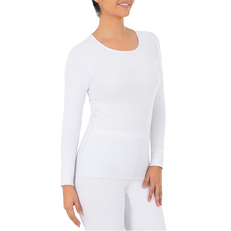 Fruit of the Loom Womens Micro Waffle Thermal Underwear Tee, White - 1 Pack, Large