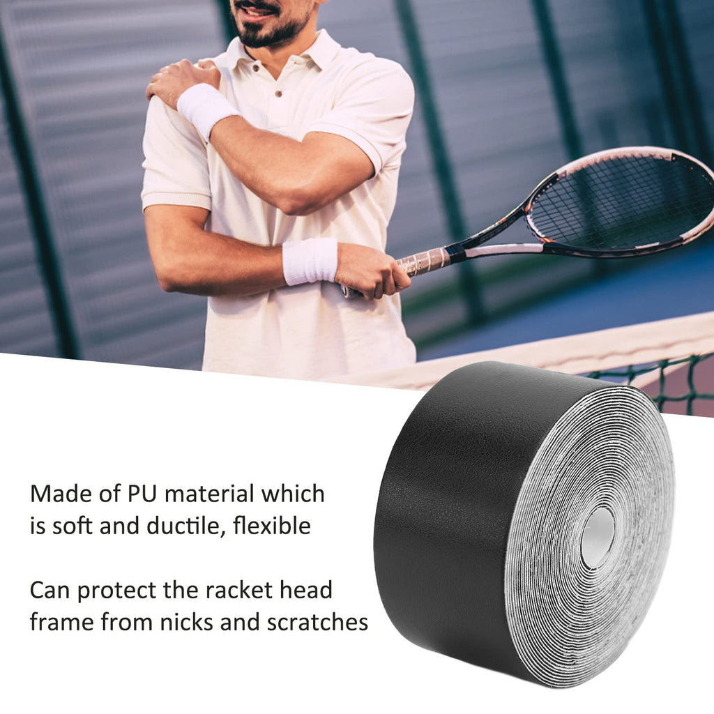VBESTLIFE Tennis Racket Frame Tape, 16.4ft PU Edge Wrap for Racquet Head Cover Scratch Prevention Sports Equipment Maintenance‌ (Black)