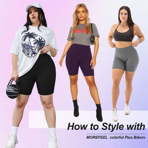 MOREFEEL Plus Size Biker Shorts for Women XL-4XL | 8" High Waisted, Non-See Through Yoga Shorts