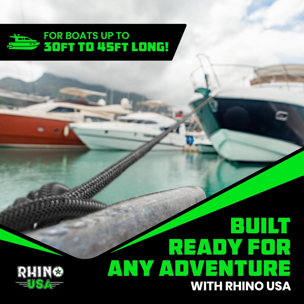 Rhino USA Dock Lines - Heavy Duty 5/8" x 16' Marine Grade Rope for Boats, Kayaks & Pontoons - Black