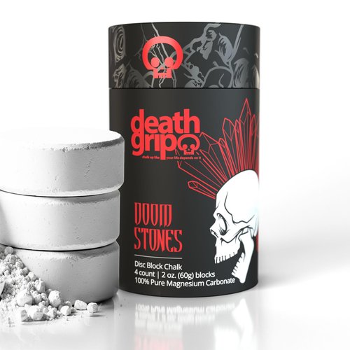 Death Grip Doom Stone Chalk Discs – 4 x 60g Gym Chalk Blocks – 100% Pure Magnesium Carbonate for Rock Climbing, Bouldering, Weightlifting, Gymnastics & Training