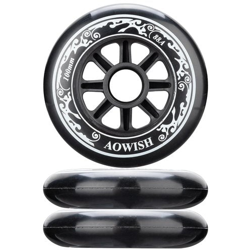 AOWISH 100mm Speed Inline Skate Wheels 100 mm Roller Blades Wheel 88A Outdoor Speed Skating Shoes Replacement Wheels, Black, Set of 3