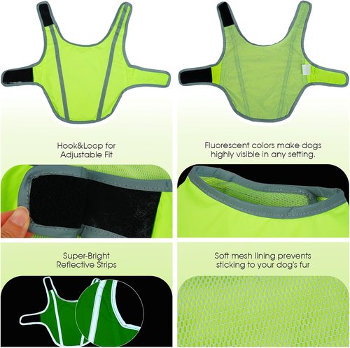 FUAMEY Dog Reflective Vest - High-Visibility Safety Gear for Small Dogs | Water-Resistant, Adjustable, Neon Green XS