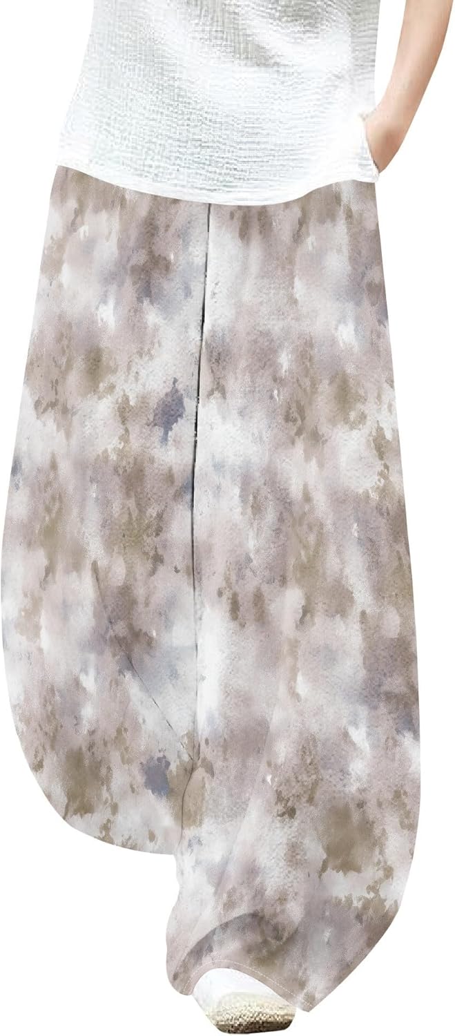 Zaswen Women's Palazzo Pants - High Elastic Waist Tie-Dye Lounge Trousers with Pockets | Plus Size
