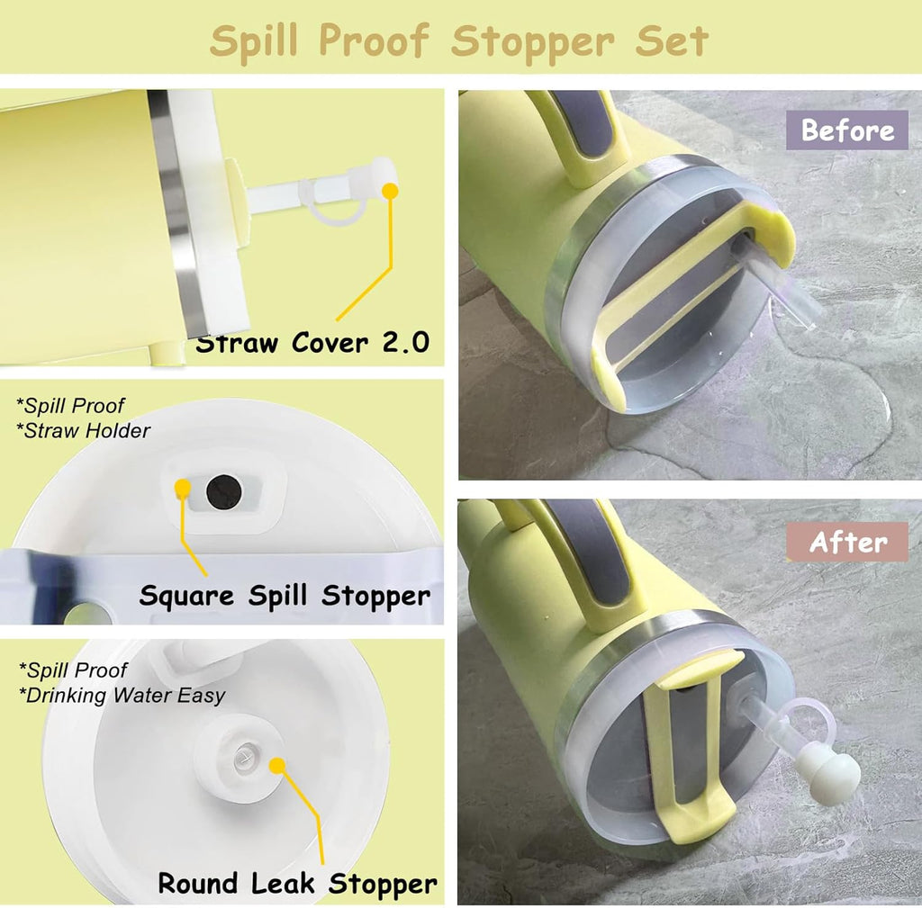 Stanley Cup Accessories Set - 2 Straw Covers, Spill-Proof Stopper & Handle Charm | Lemon Yellow