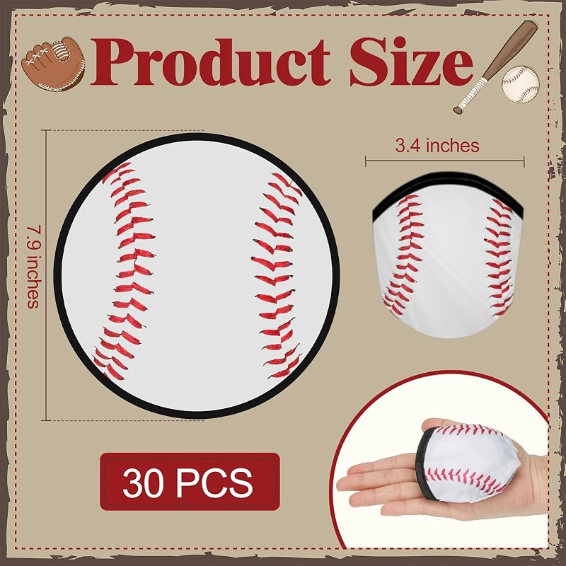Baseball Foldable Flying Discs 30-Pack with Pocket Case – 8in Nylon Training Discs, Mototo Variation: Baseball