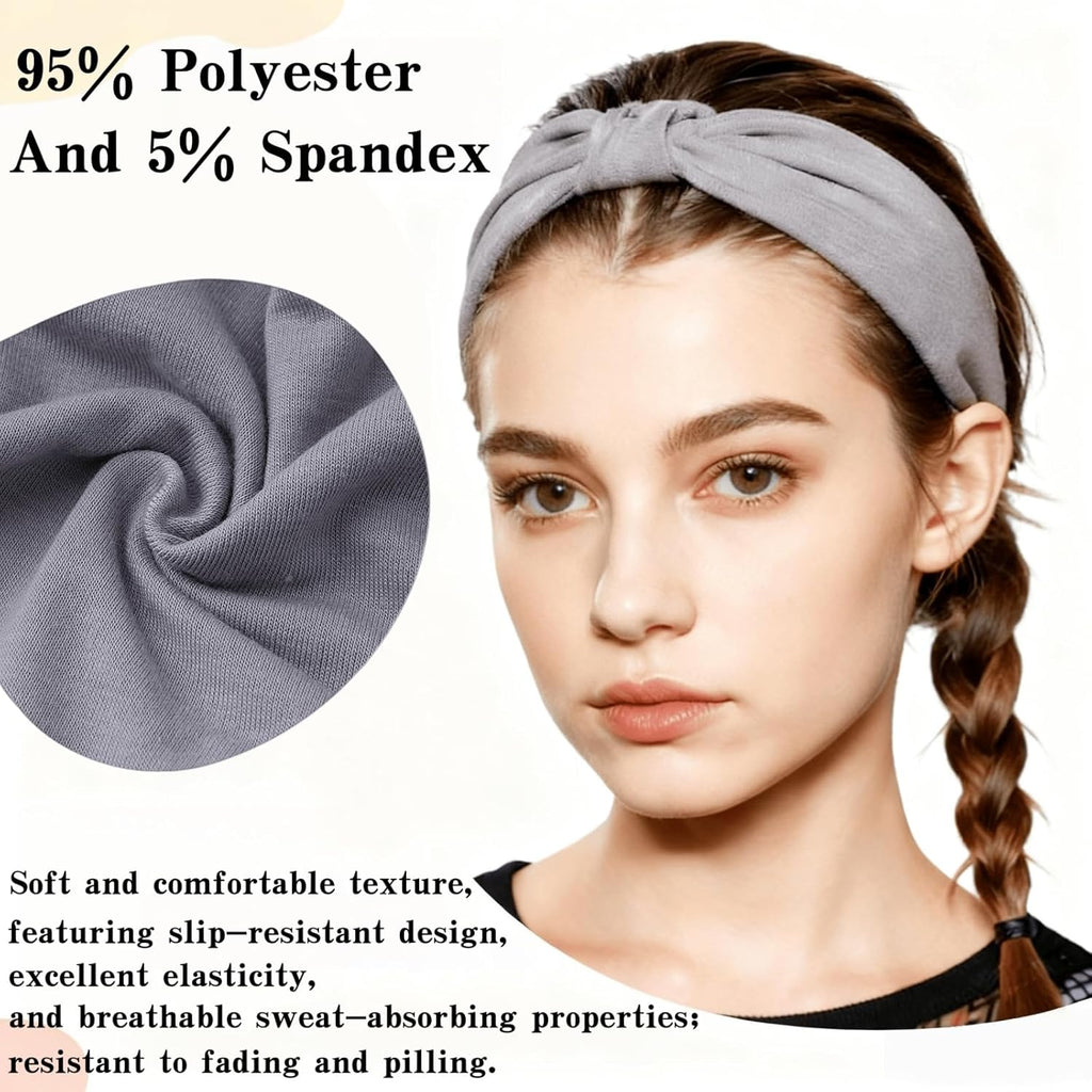 Skiennix Wide Elastic Headbands - Soft Knotted Hair Bands for Makeup & Sports | 8-Pack Non-Slip Design