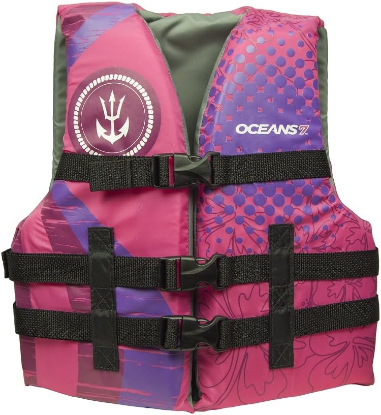 Oceans 7 Youth Life Jacket - US Coast Guard Approved Type III PFD in Pink for Safety & Comfort